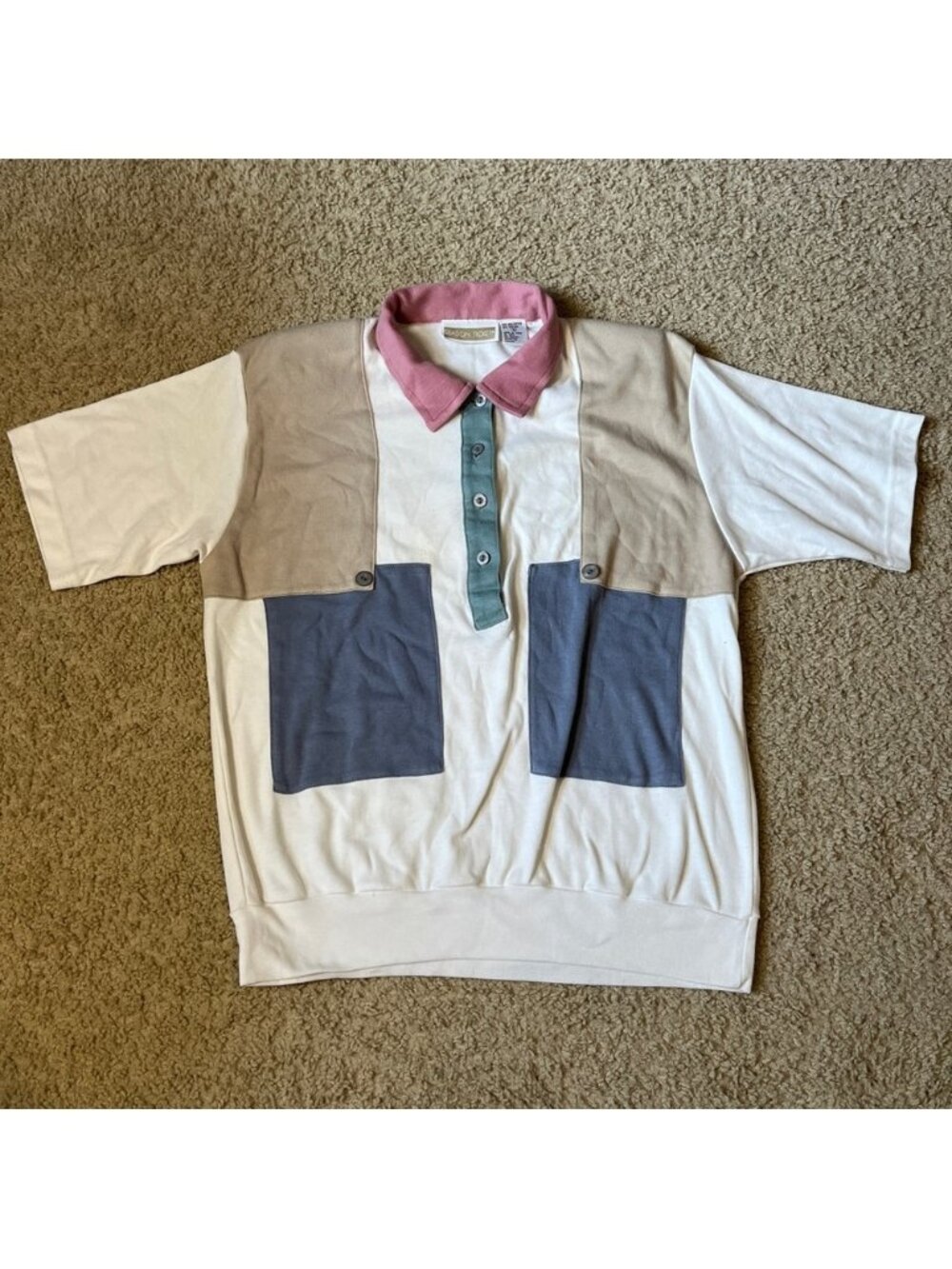 Vintage Season Ticket Women's L Collared Shirt Block Pastel Patchwork 90s Pink